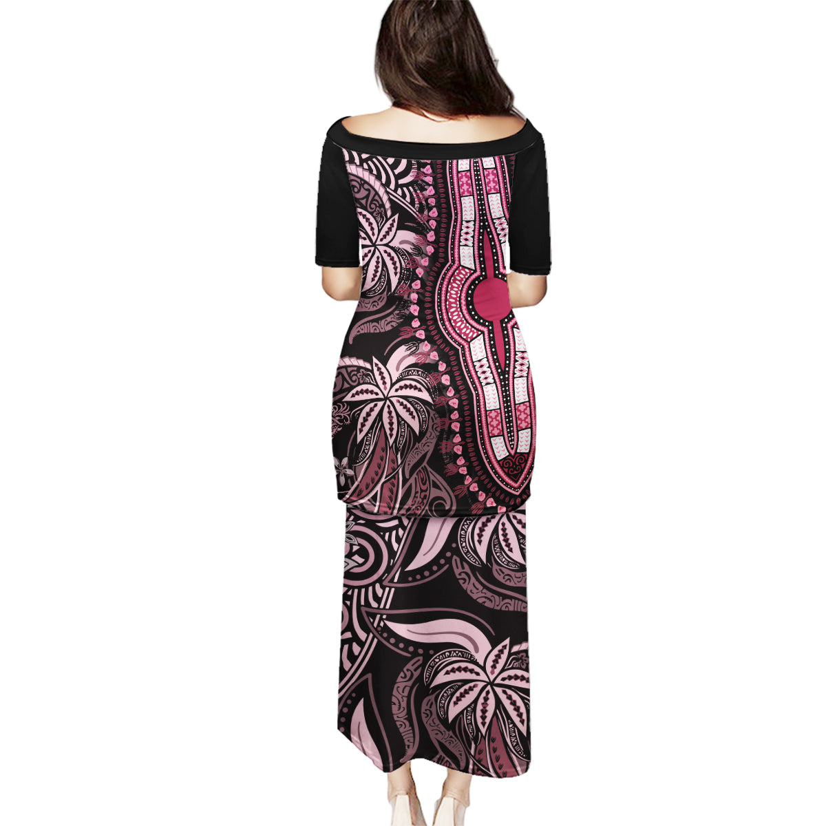 Polynesia Dashiki Family Matching Puletasi Dress and Hawaiian Shirt Polynesia and Africa Traditional Special Together Pink - Wonder Print Shop