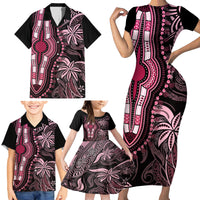 Polynesia Dashiki Family Matching Short Sleeve Bodycon Dress and Hawaiian Shirt Polynesia and Africa Traditional Special Together Pink - Wonder Print Shop