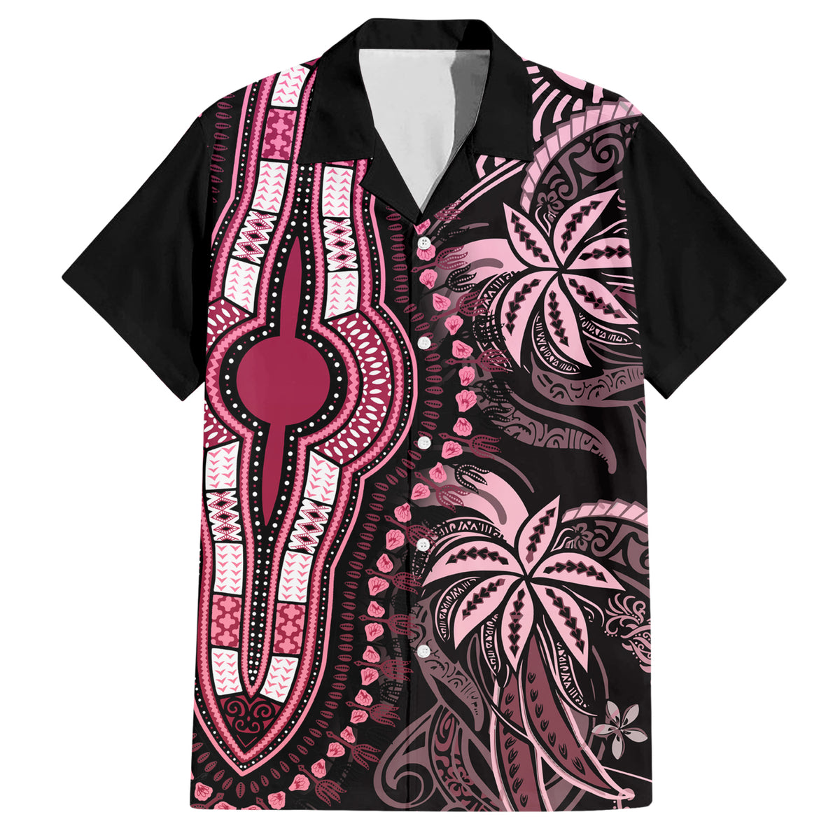 Polynesia Dashiki Family Matching Short Sleeve Bodycon Dress and Hawaiian Shirt Polynesia and Africa Traditional Special Together Pink - Wonder Print Shop