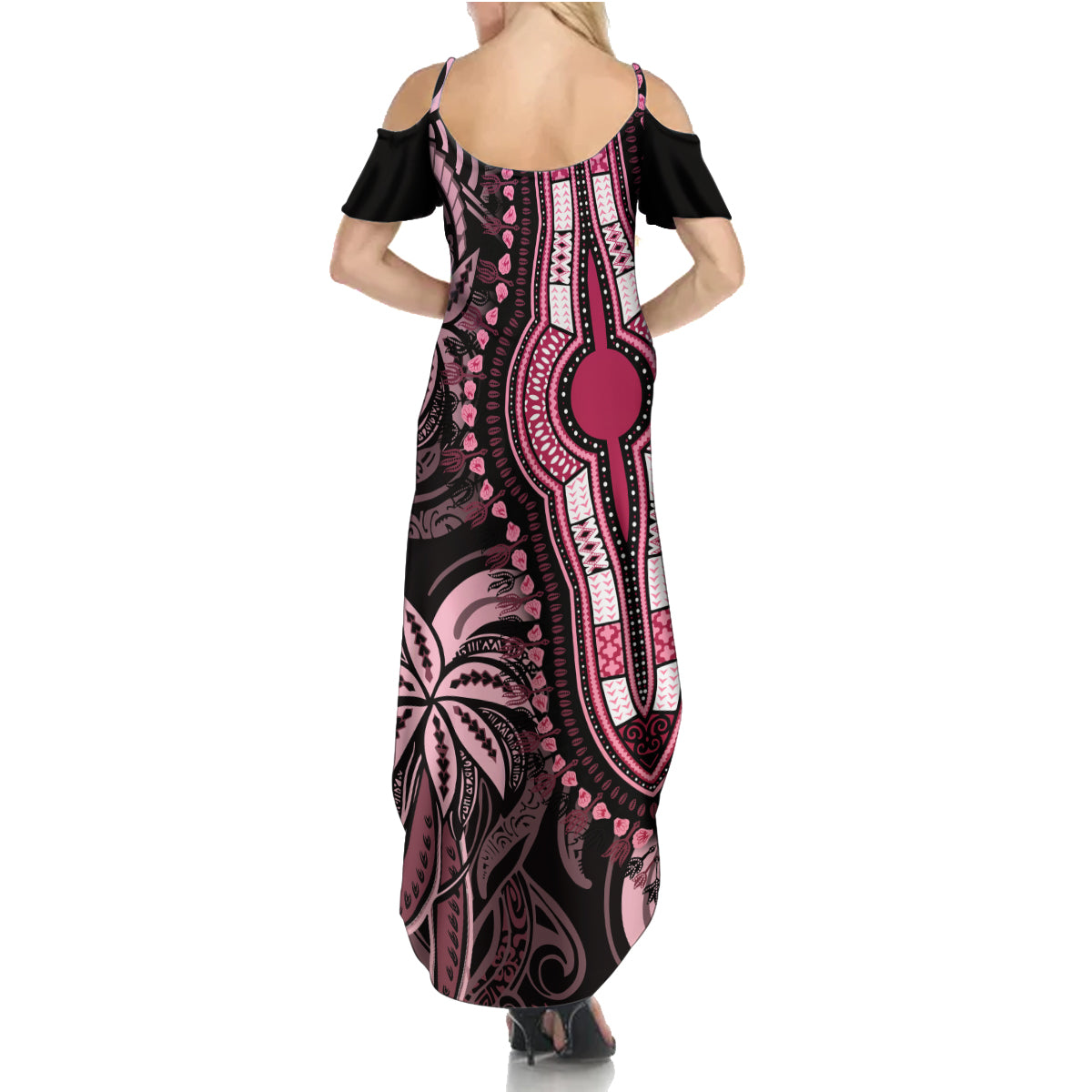 Polynesia Dashiki Family Matching Summer Maxi Dress and Hawaiian Shirt Polynesia and Africa Traditional Special Together Pink - Wonder Print Shop