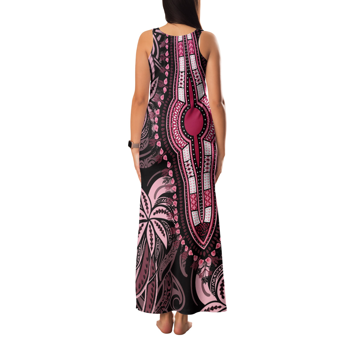 Polynesia Dashiki Family Matching Tank Maxi Dress and Hawaiian Shirt Polynesia and Africa Traditional Special Together Pink - Wonder Print Shop
