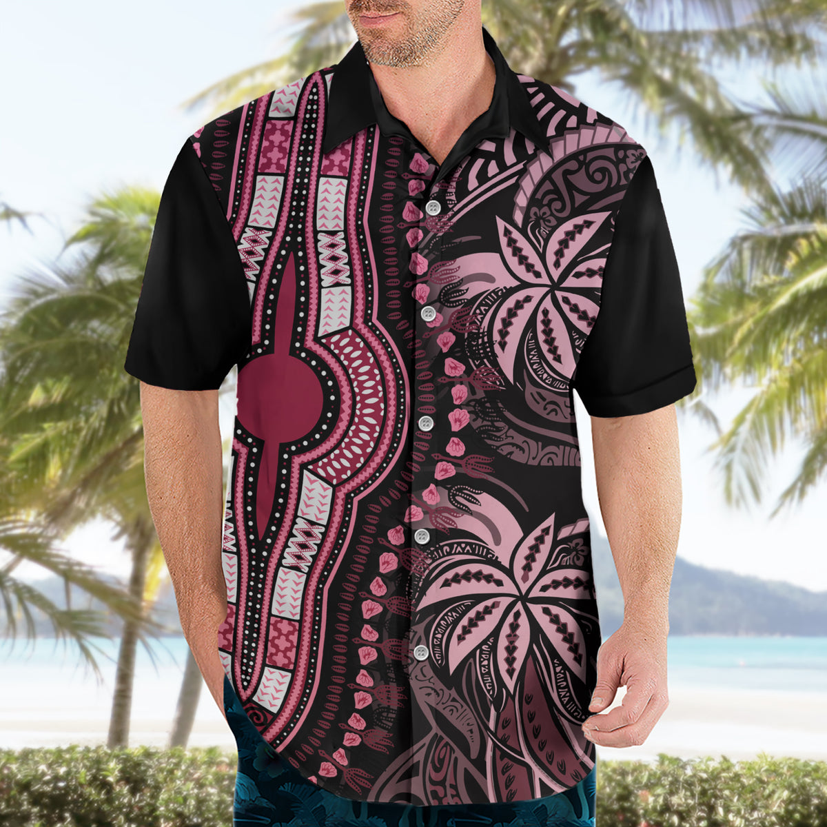 Polynesia Dashiki Hawaiian Shirt Polynesia and Africa Traditional Special Together Pink - Wonder Print Shop