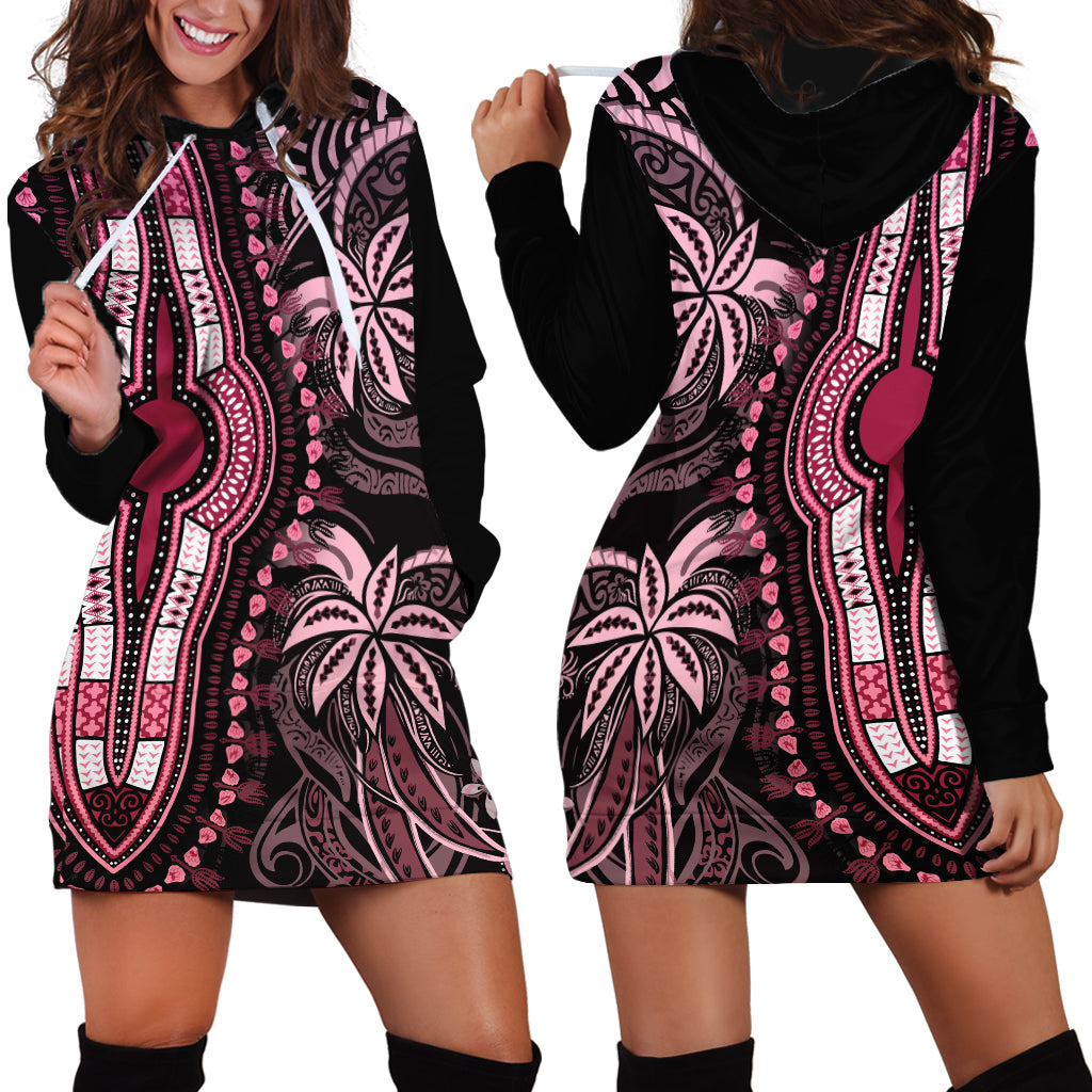 Polynesia Dashiki Hoodie Dress Polynesia and Africa Traditional Special Together Pink - Wonder Print Shop