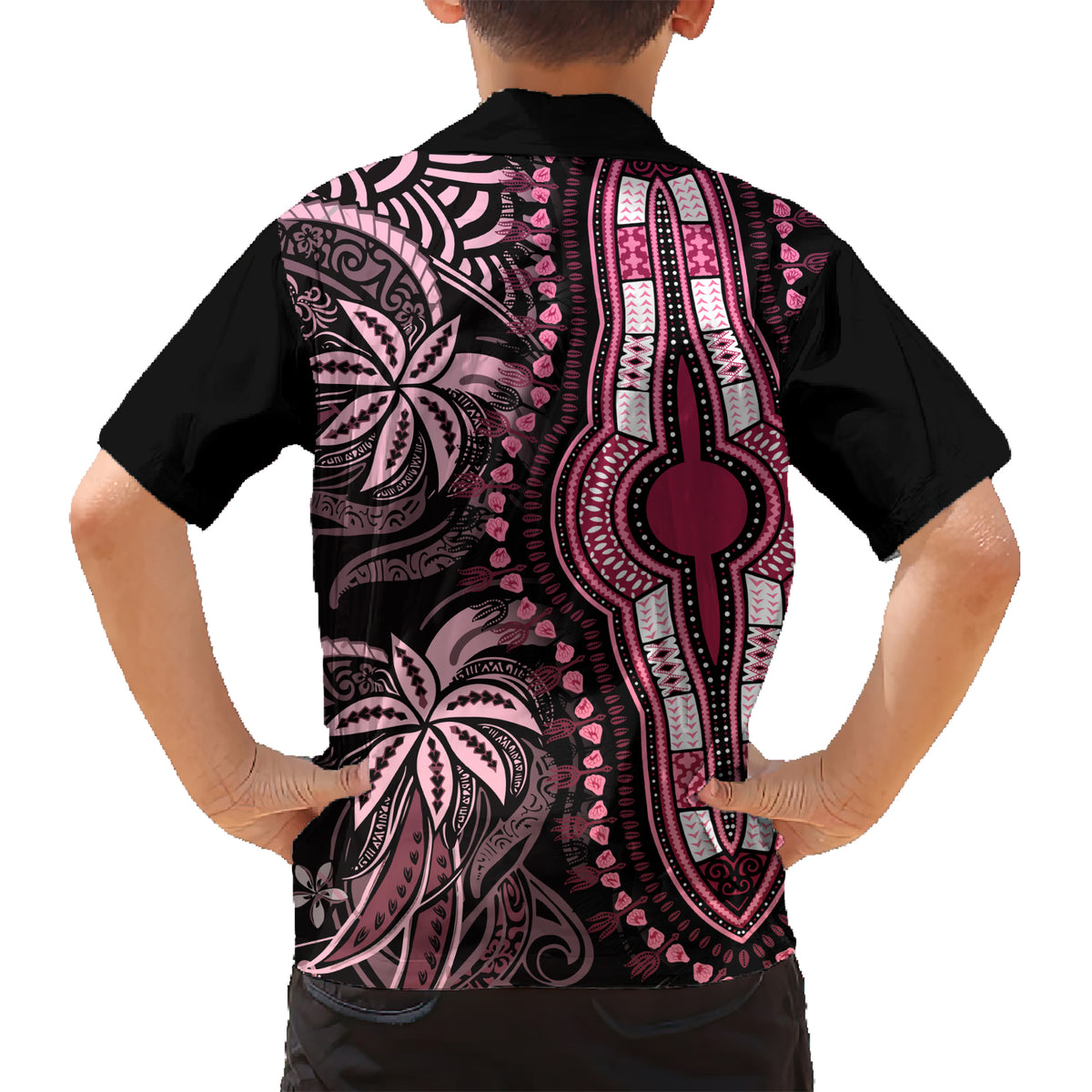 Polynesia Dashiki Kid Hawaiian Shirt Polynesia and Africa Traditional Special Together Pink - Wonder Print Shop