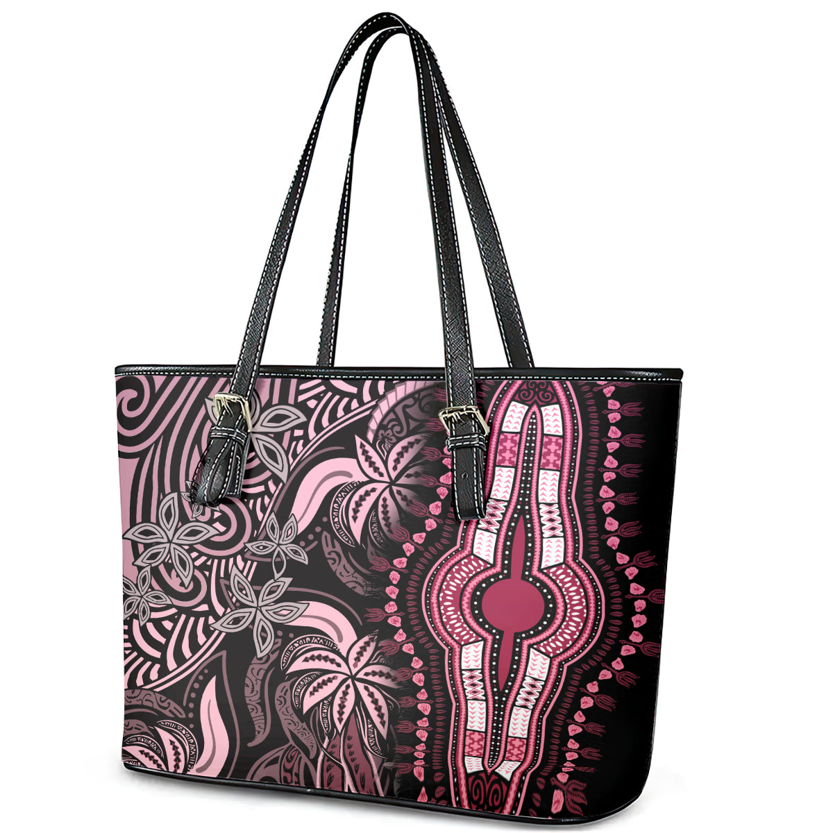 Polynesia Dashiki Leather Tote Bag Polynesia and Africa Traditional Special Together Pink - Wonder Print Shop