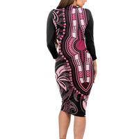 Polynesia Dashiki Long Sleeve Bodycon Dress Polynesia and Africa Traditional Special Together Pink - Wonder Print Shop