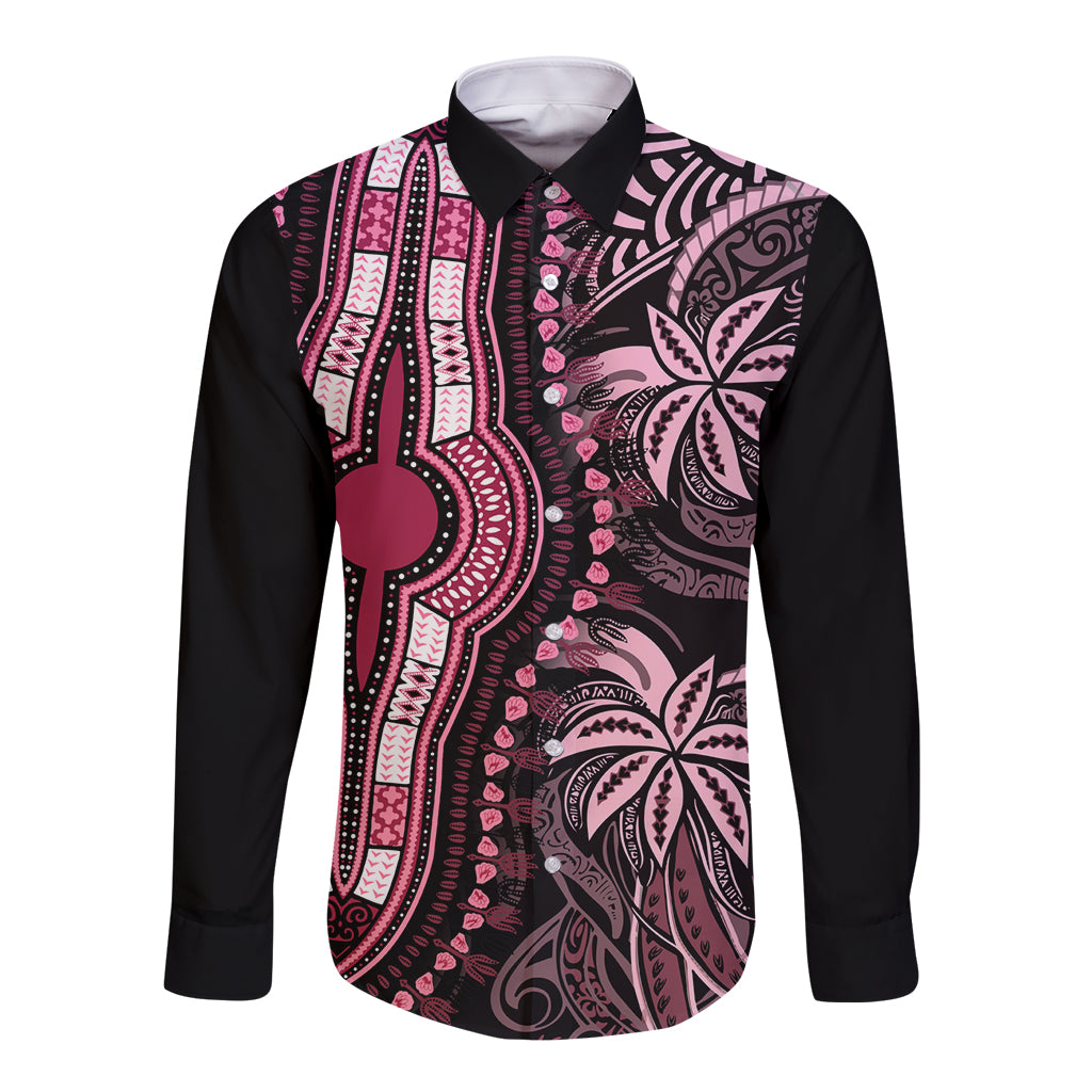 Polynesia Dashiki Long Sleeve Button Shirt Polynesia and Africa Traditional Special Together Pink - Wonder Print Shop