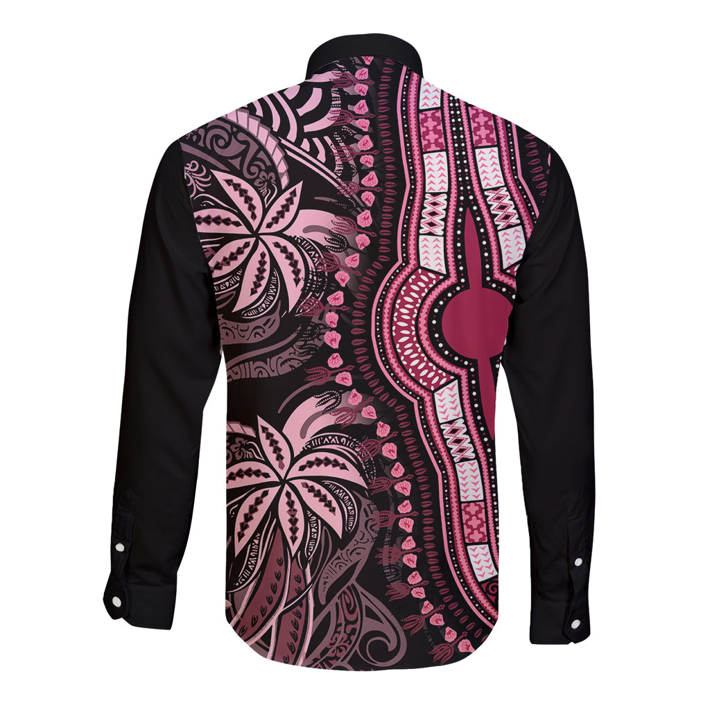 Polynesia Dashiki Long Sleeve Button Shirt Polynesia and Africa Traditional Special Together Pink - Wonder Print Shop