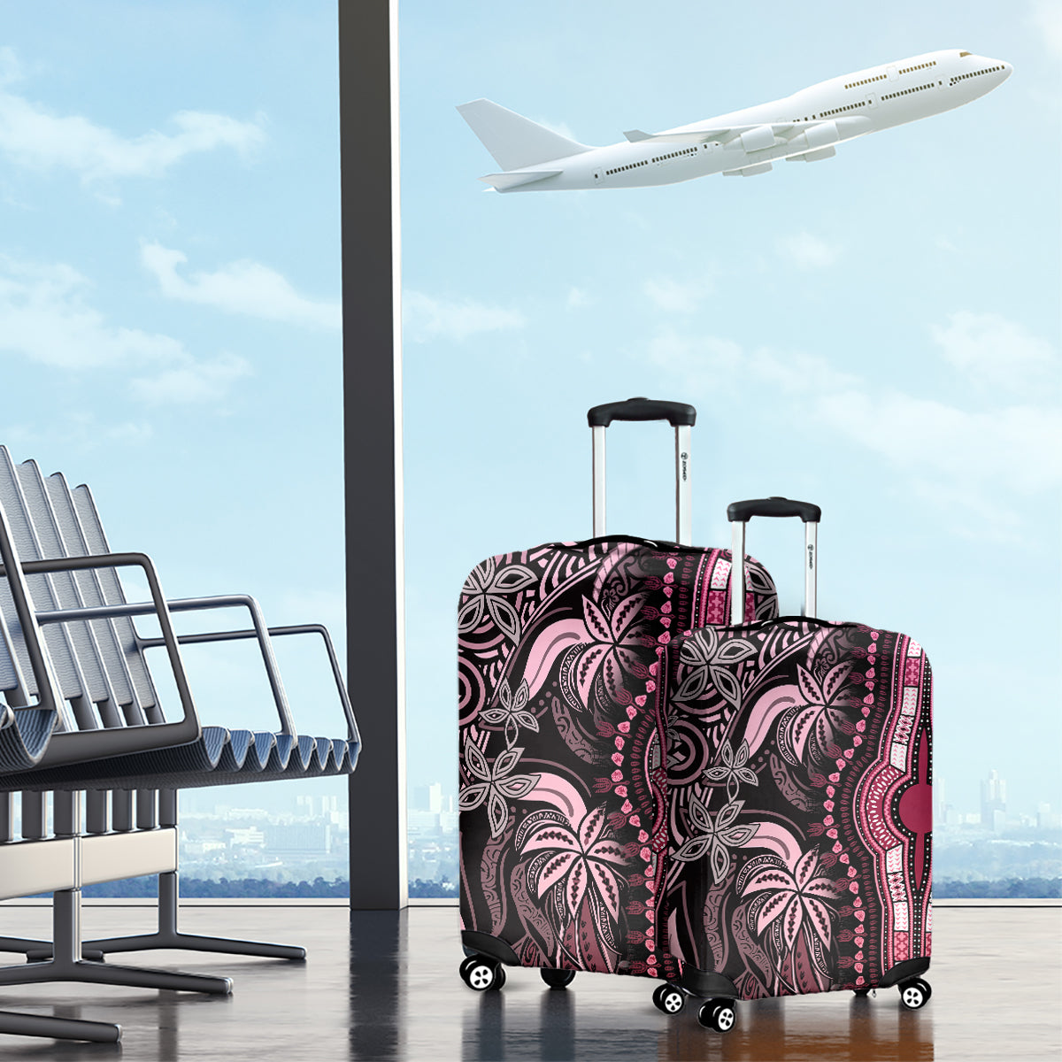 Polynesia Dashiki Luggage Cover Polynesia and Africa Traditional Special Together Pink - Wonder Print Shop