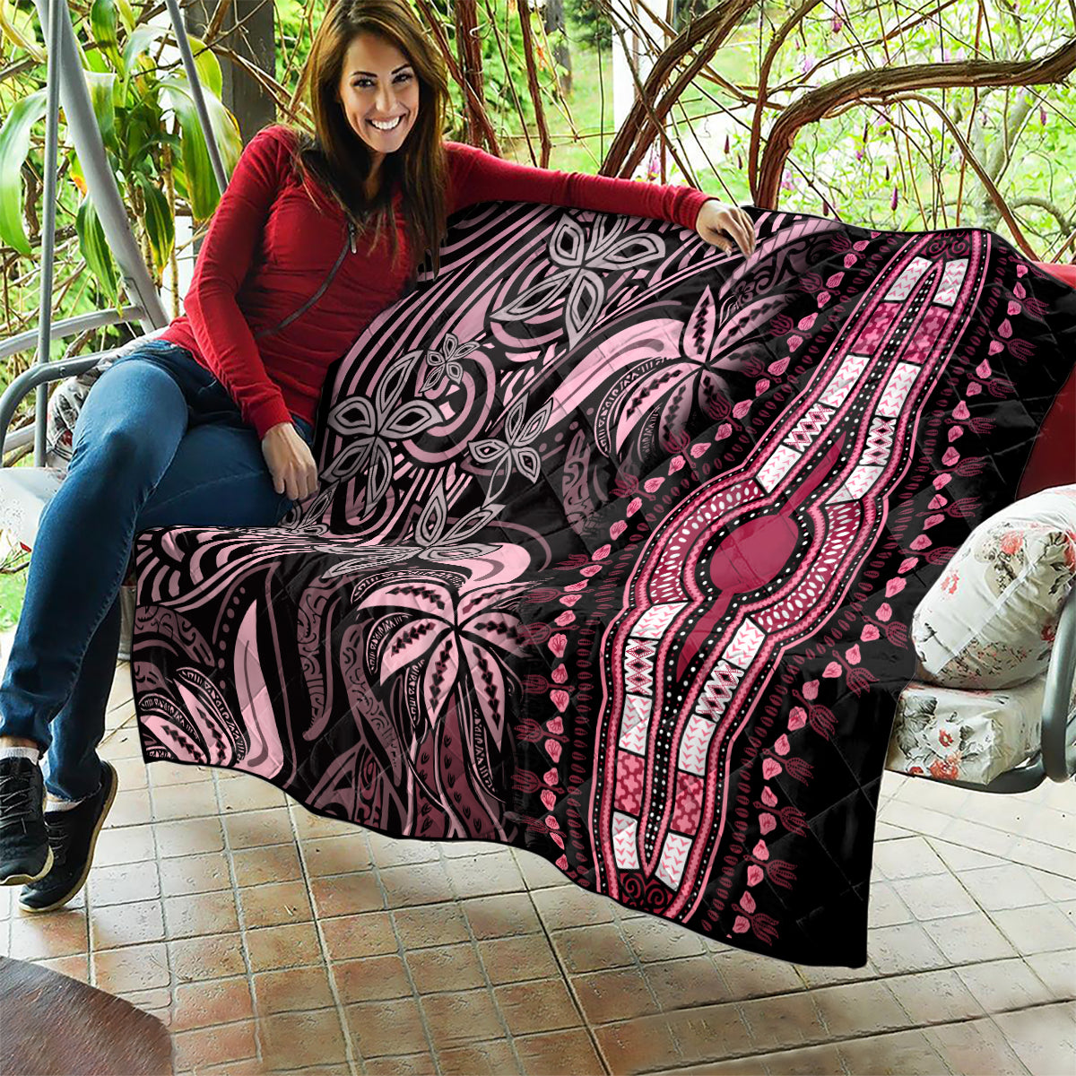 Polynesia Dashiki Quilt Polynesia and Africa Traditional Special Together Pink - Wonder Print Shop