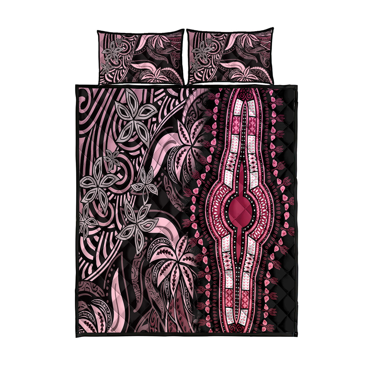 Polynesia Dashiki Quilt Bed Set Polynesia and Africa Traditional Special Together Pink - Wonder Print Shop