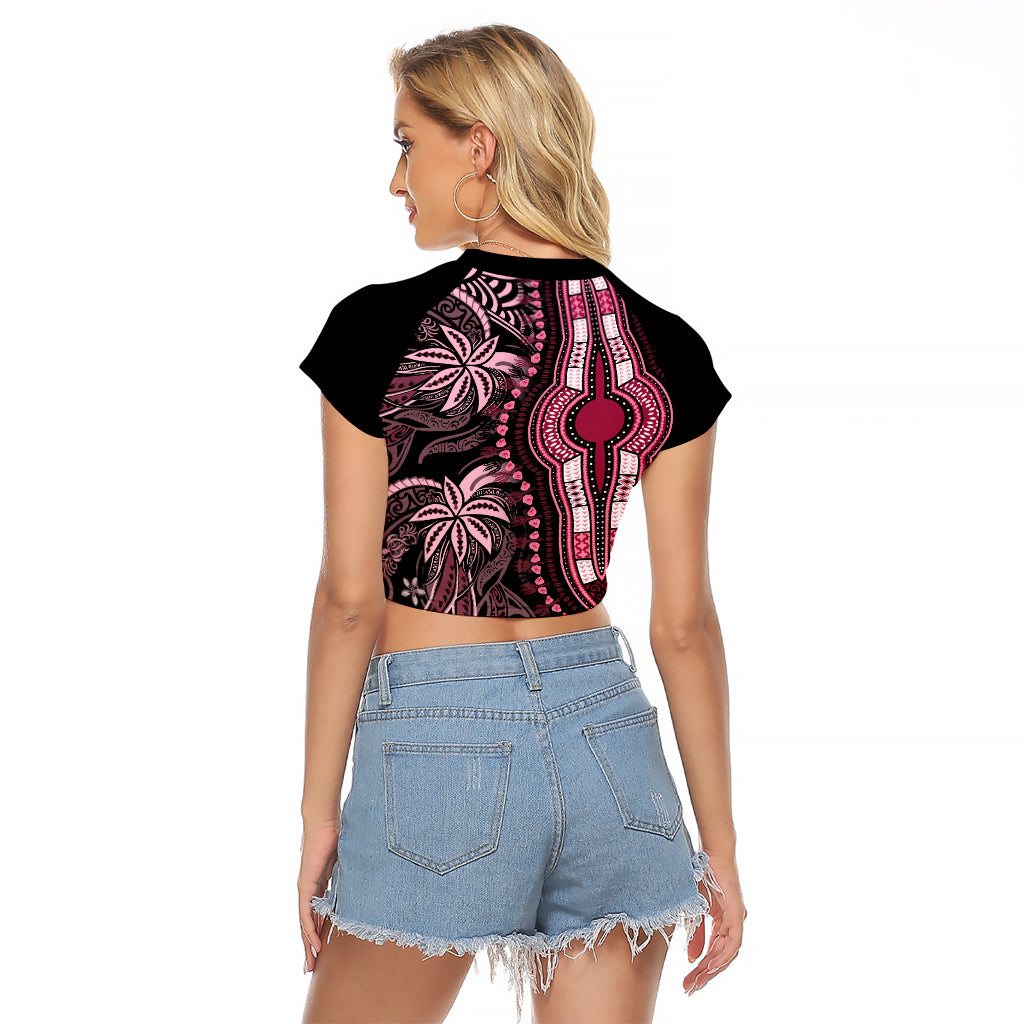 Polynesia Dashiki Raglan Cropped T Shirt Polynesia and Africa Traditional Special Together Pink - Wonder Print Shop