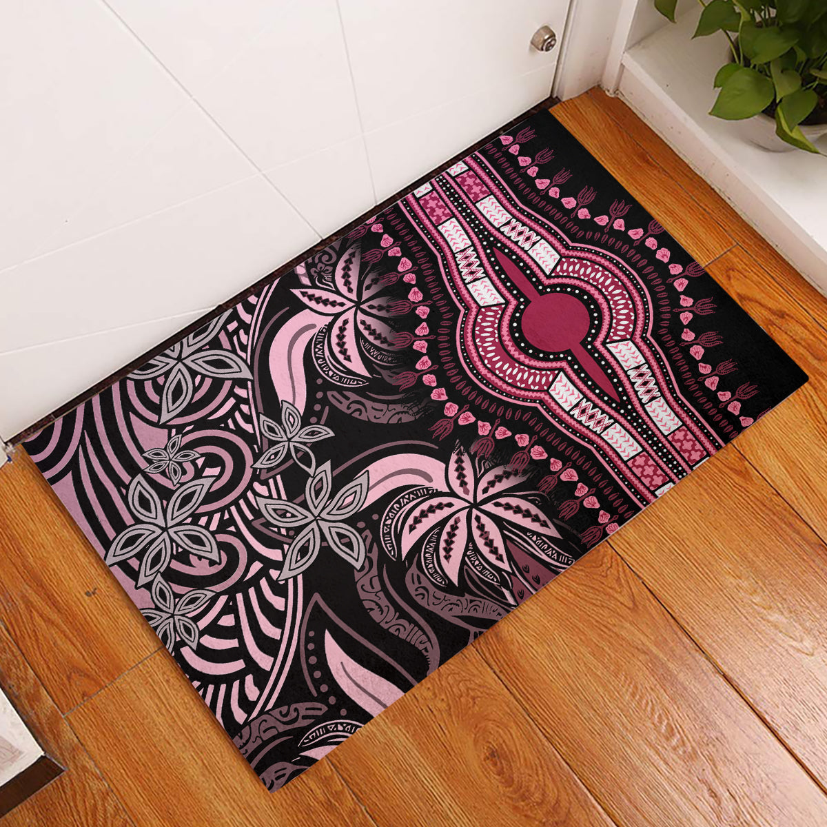 Polynesia Dashiki Rubber Doormat Polynesia and Africa Traditional Special Together Pink - Wonder Print Shop