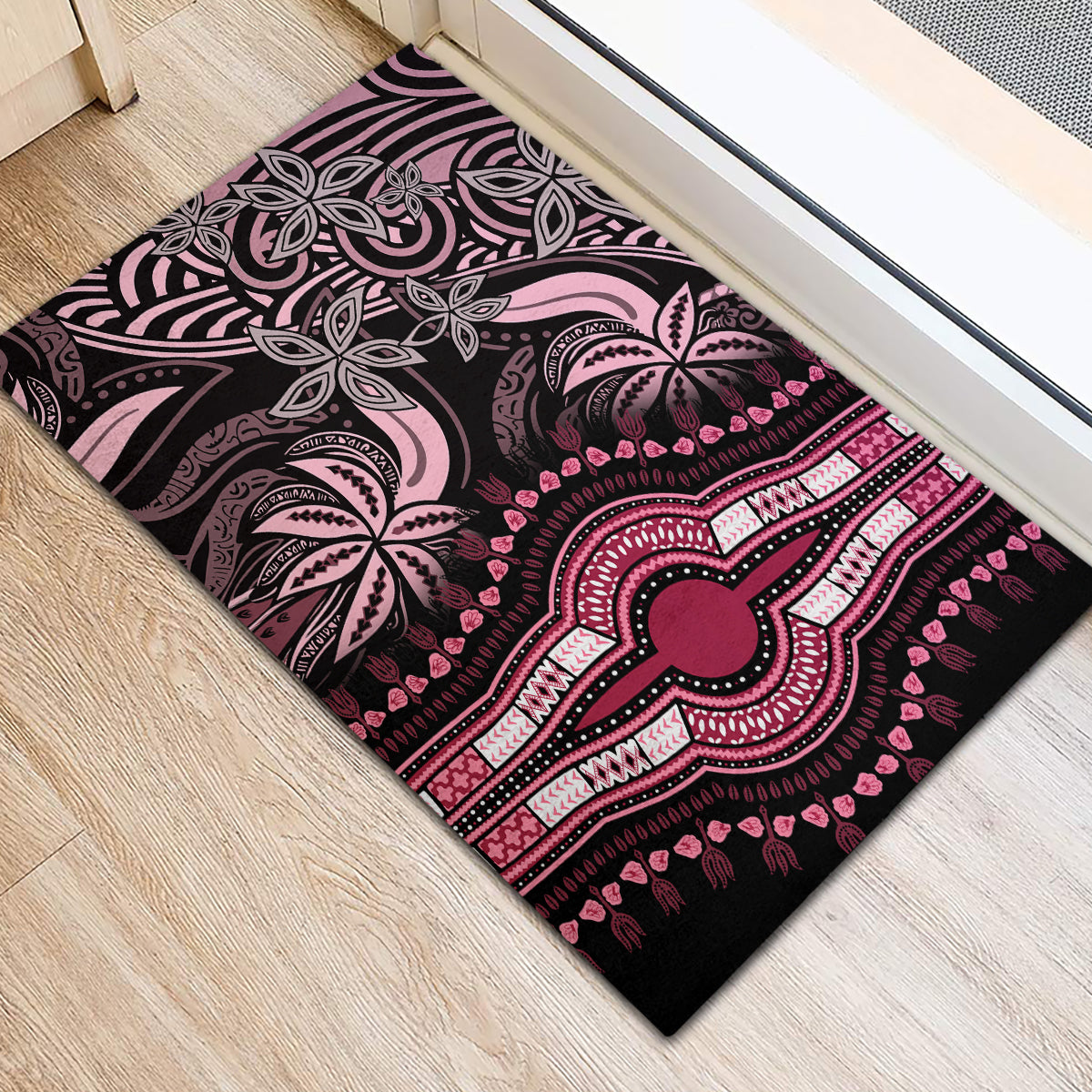 Polynesia Dashiki Rubber Doormat Polynesia and Africa Traditional Special Together Pink - Wonder Print Shop