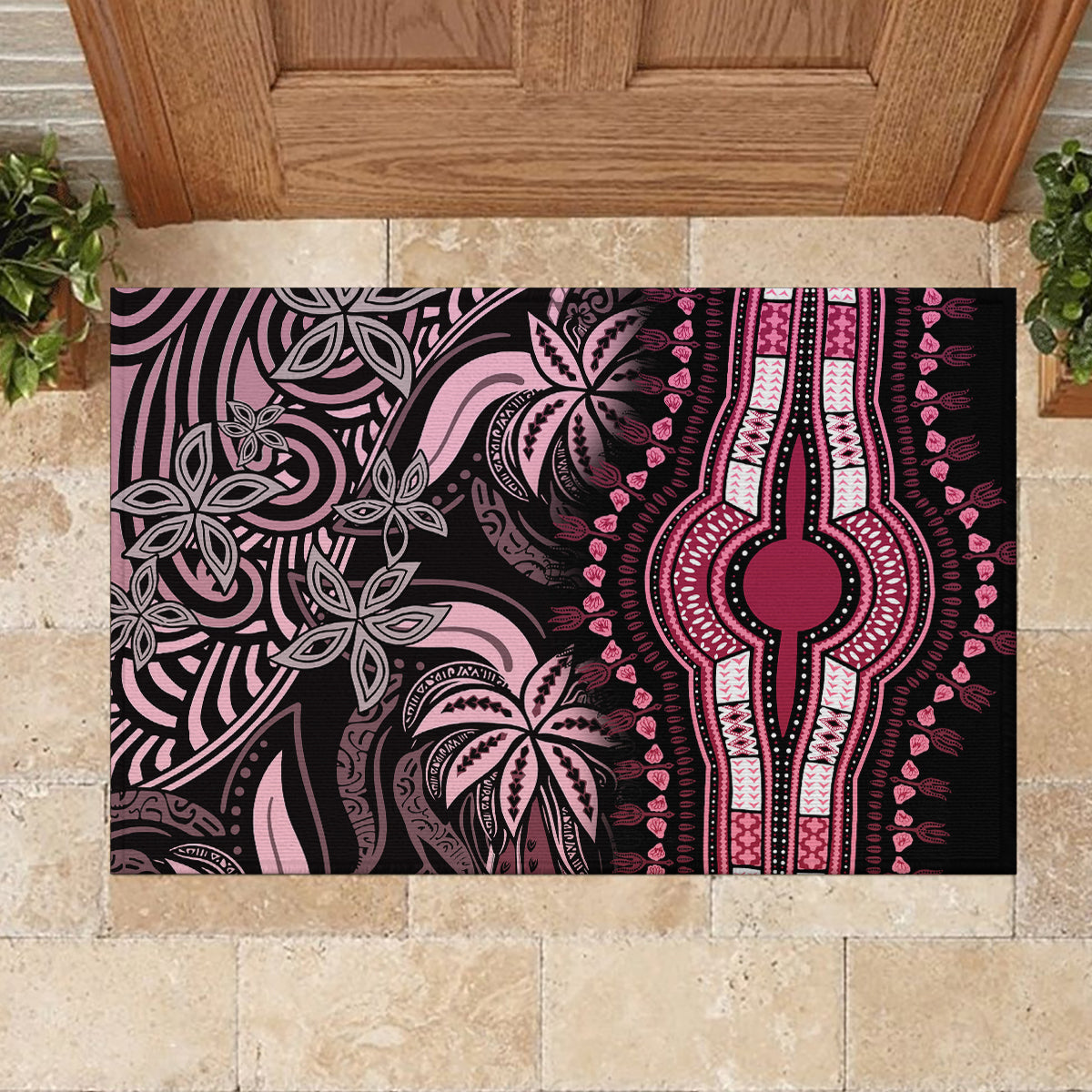 Polynesia Dashiki Rubber Doormat Polynesia and Africa Traditional Special Together Pink - Wonder Print Shop