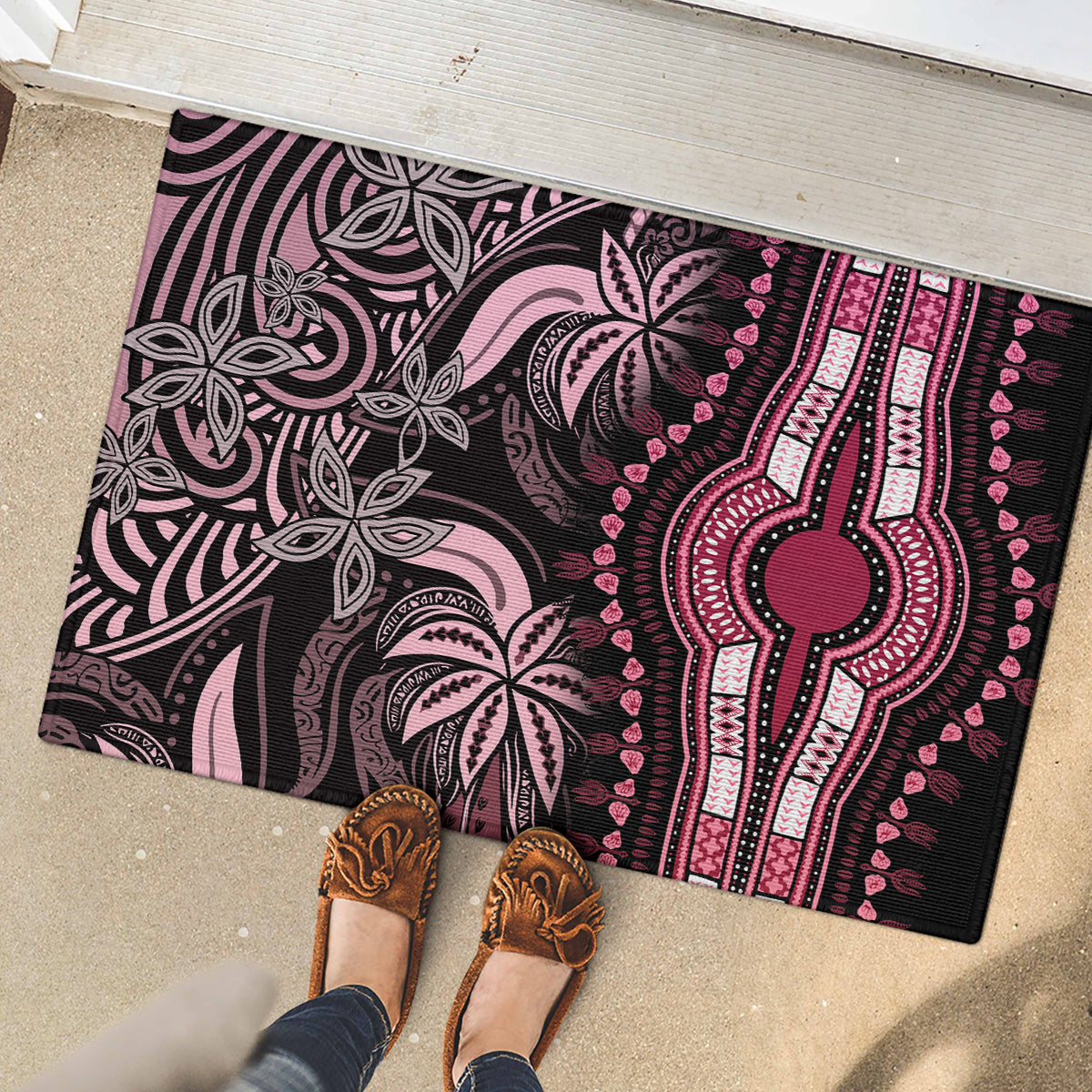 Polynesia Dashiki Rubber Doormat Polynesia and Africa Traditional Special Together Pink - Wonder Print Shop