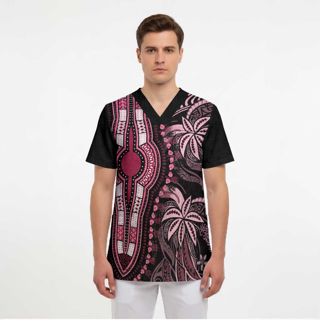 Polynesia Mixed African Dashiki Scrub Top Afro-pacific Culture - Pink