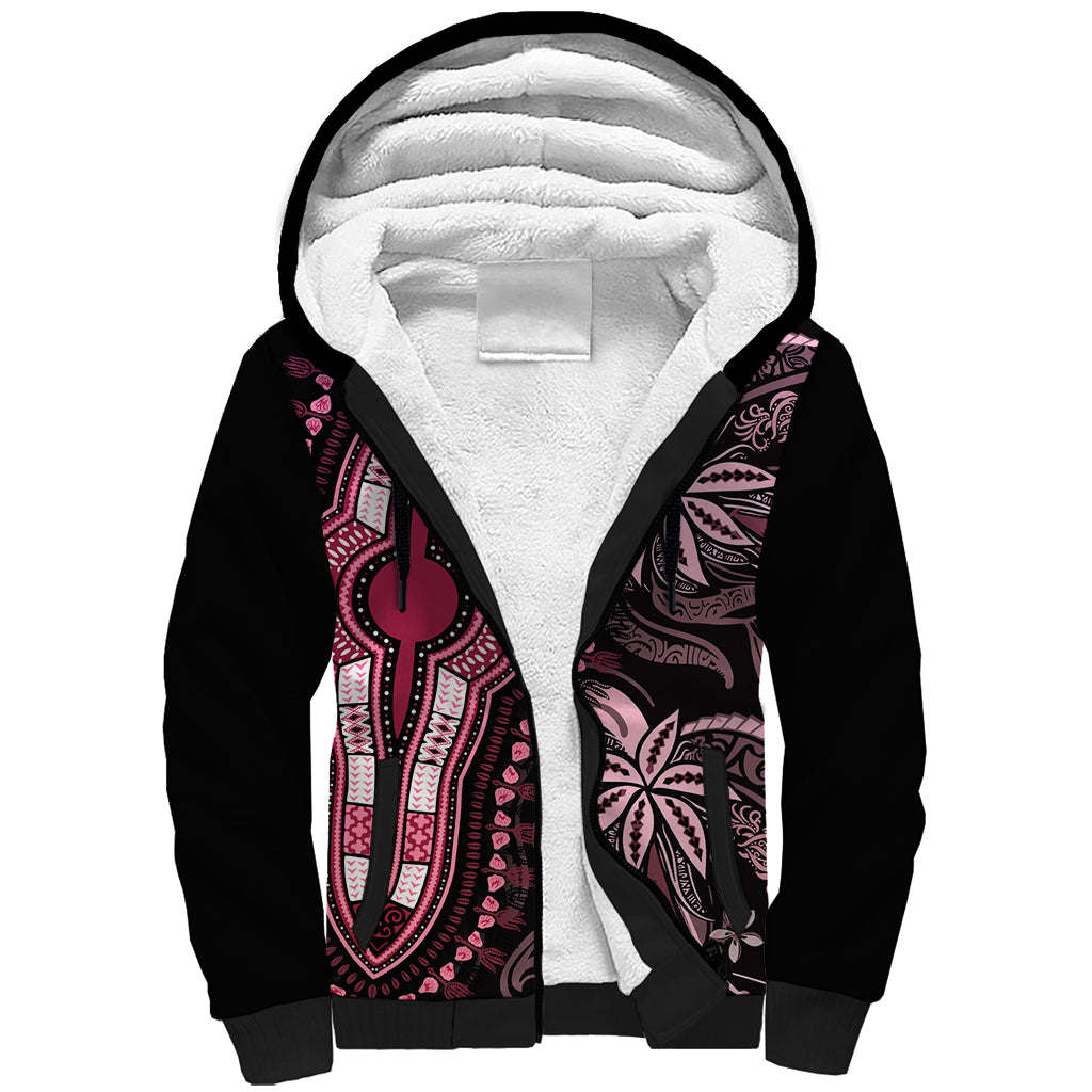 Polynesia Dashiki Sherpa Hoodie Polynesia and Africa Traditional Special Together Pink - Wonder Print Shop