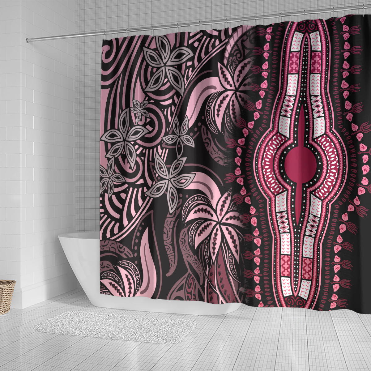 polynesia-dashiki-shower-curtain-polynesia-and-africa-traditional-special-together-pink