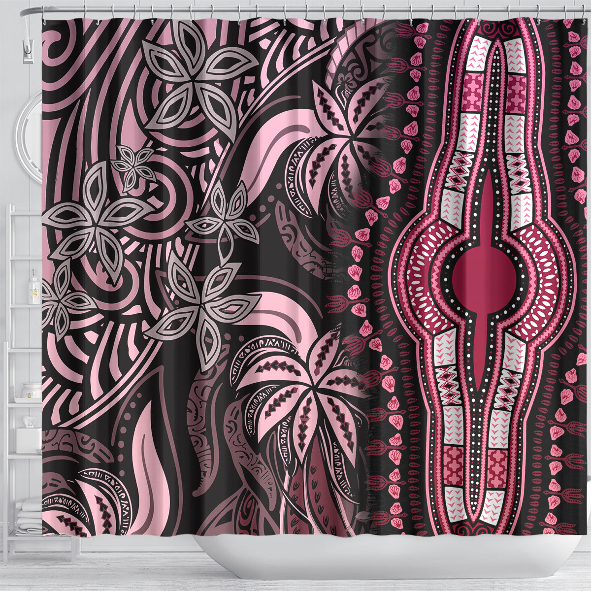 polynesia-dashiki-shower-curtain-polynesia-and-africa-traditional-special-together-pink