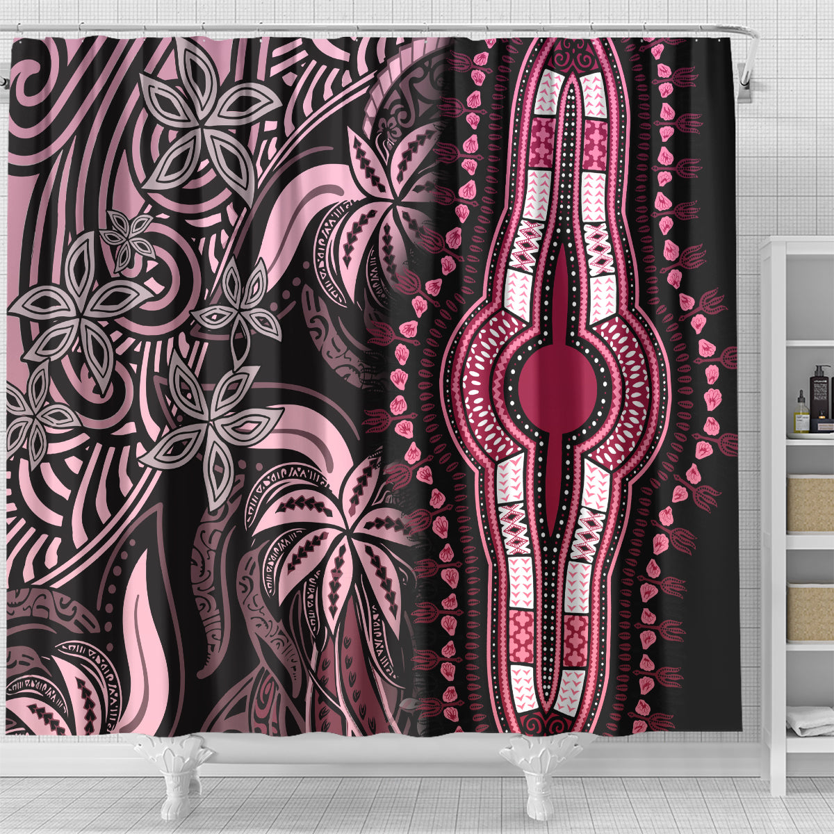 polynesia-dashiki-shower-curtain-polynesia-and-africa-traditional-special-together-pink