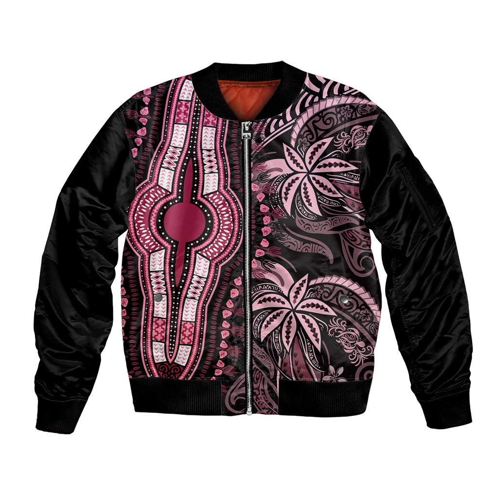 Polynesia Dashiki Sleeve Zip Bomber Jacket Polynesia and Africa Traditional Special Together Pink - Wonder Print Shop
