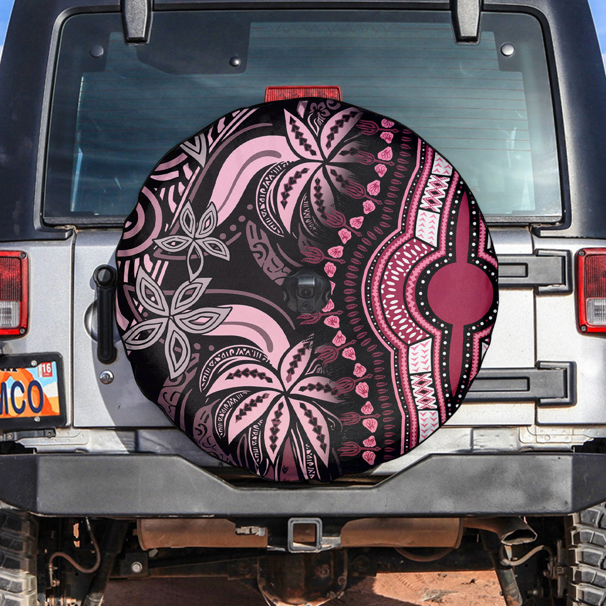 Polynesia Dashiki Spare Tire Cover Polynesia and Africa Traditional Special Together Pink - Wonder Print Shop