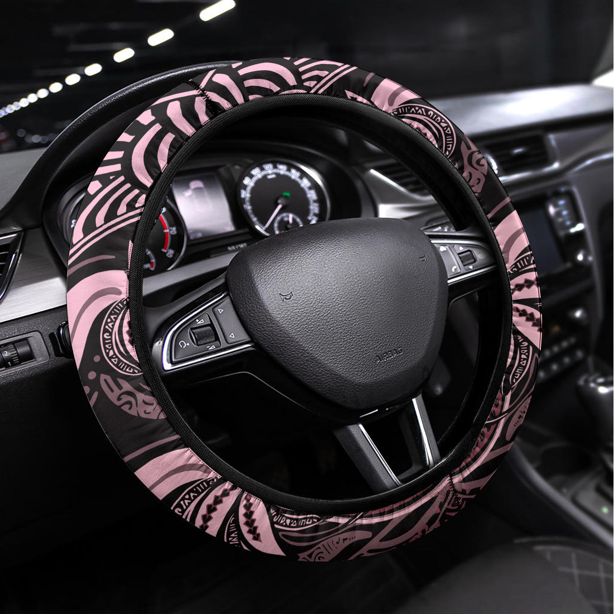 Polynesia Dashiki Steering Wheel Cover Polynesia and Africa Traditional Special Together Pink - Wonder Print Shop