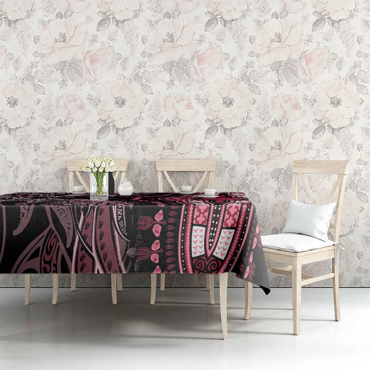 Polynesia Dashiki Tablecloth Polynesia and Africa Traditional Special Together Pink - Wonder Print Shop
