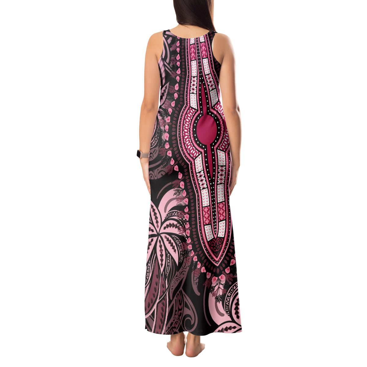 Polynesia Dashiki Tank Maxi Dress Polynesia and Africa Traditional Special Together Pink - Wonder Print Shop