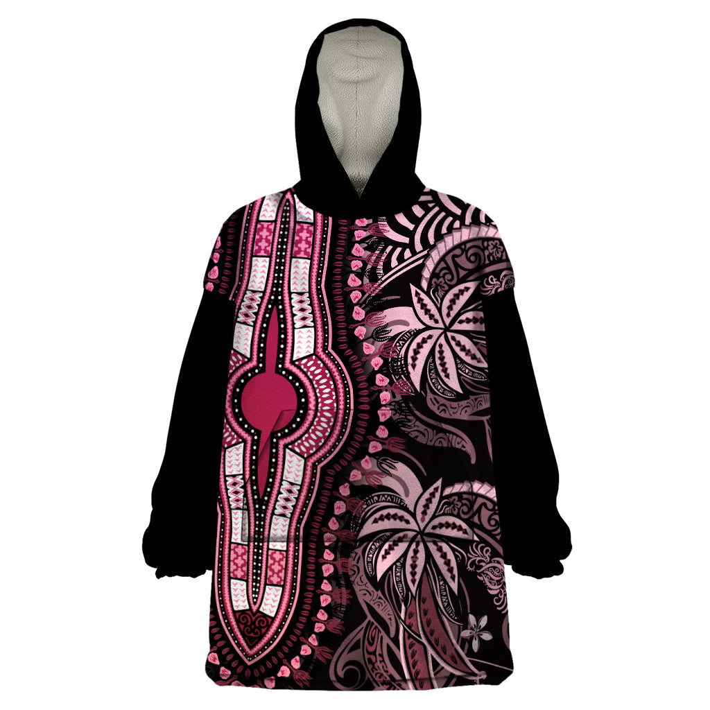 Polynesia Dashiki Wearable Blanket Hoodie Polynesia and Africa Traditional Special Together Pink - Wonder Print Shop