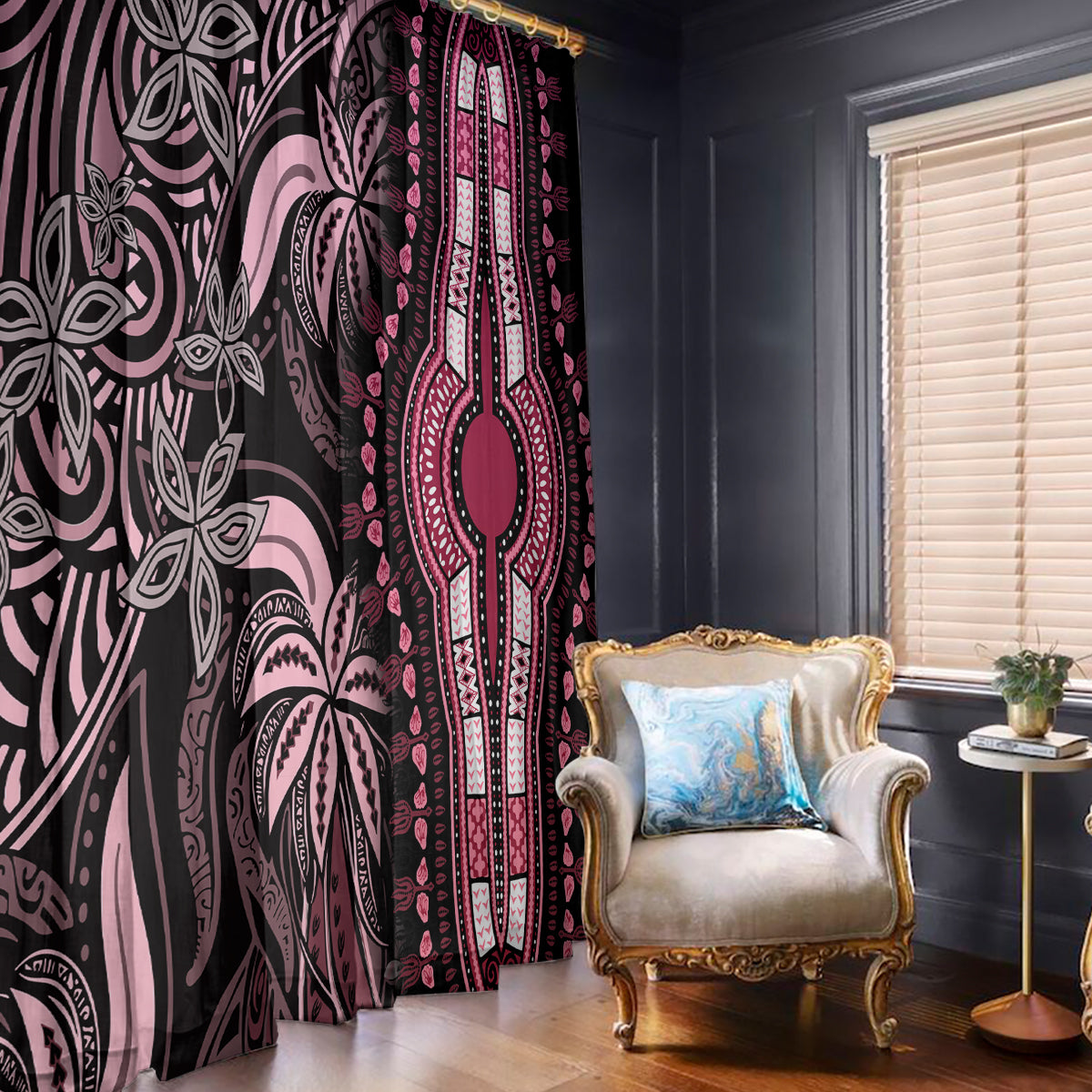 Polynesia Dashiki Window Curtain Polynesia and Africa Traditional Special Together Pink - Wonder Print Shop