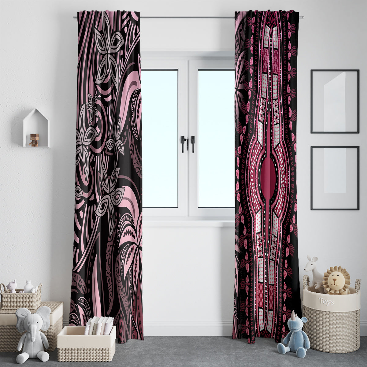 Polynesia Dashiki Window Curtain Polynesia and Africa Traditional Special Together Pink - Wonder Print Shop