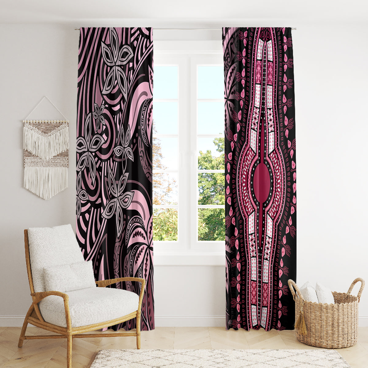 Polynesia Dashiki Window Curtain Polynesia and Africa Traditional Special Together Pink - Wonder Print Shop