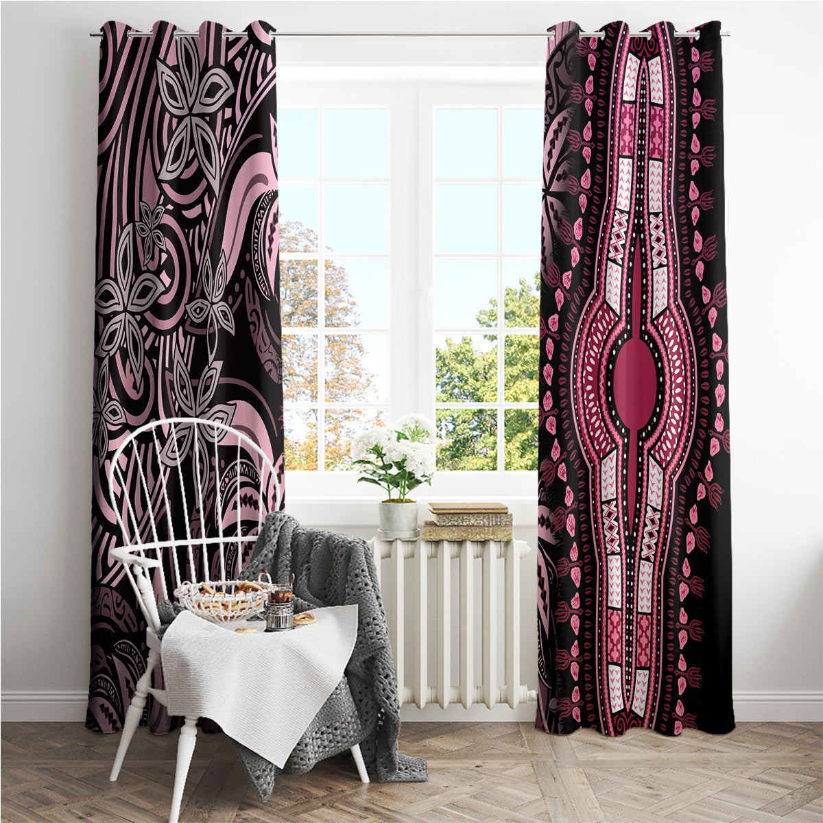 Polynesia Dashiki Window Curtain Polynesia and Africa Traditional Special Together Pink - Wonder Print Shop