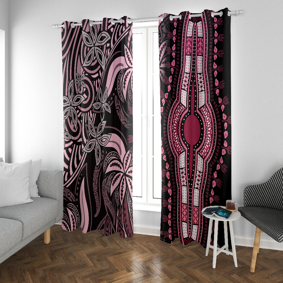 Polynesia Dashiki Window Curtain Polynesia and Africa Traditional Special Together Pink - Wonder Print Shop