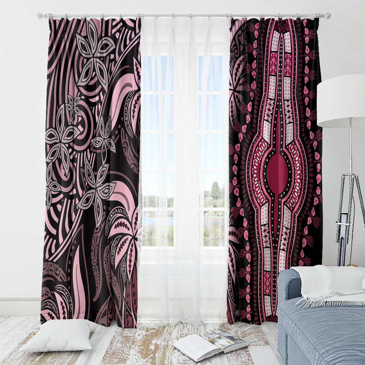 Polynesia Dashiki Window Curtain Polynesia and Africa Traditional Special Together Pink - Wonder Print Shop