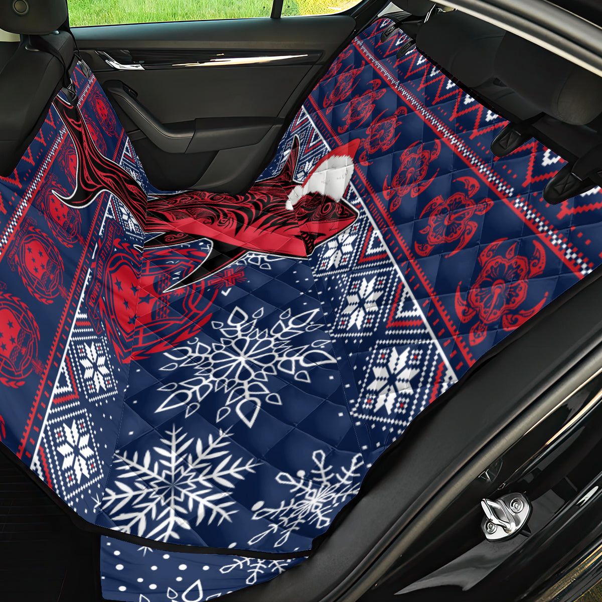 Samoa Manuia Le Kirisimasi Back Car Seat Cover Samoan Fishing Tribal Pattern Christmas Vibe LT9 - Wonder Print Shop
