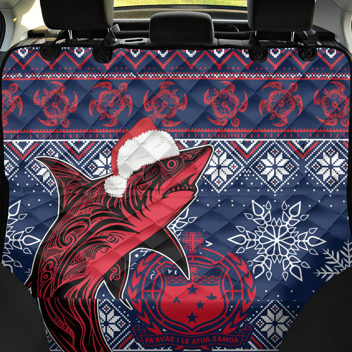 Samoa Manuia Le Kirisimasi Back Car Seat Cover Samoan Fishing Tribal Pattern Christmas Vibe LT9 - Wonder Print Shop