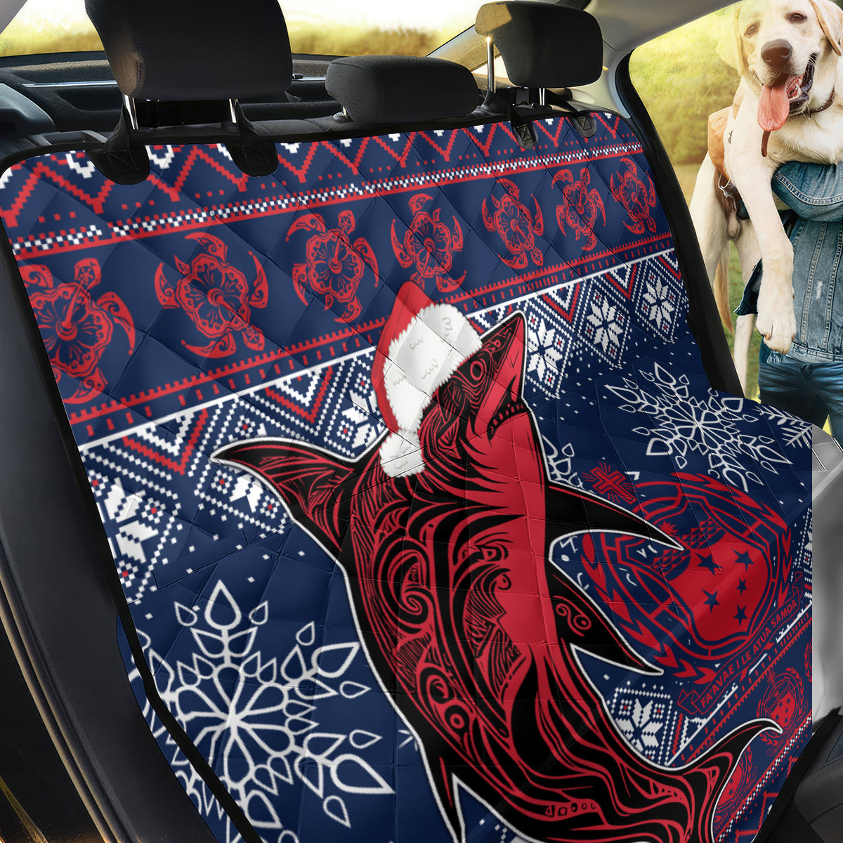 Samoa Manuia Le Kirisimasi Back Car Seat Cover Samoan Fishing Tribal Pattern Christmas Vibe LT9 - Wonder Print Shop