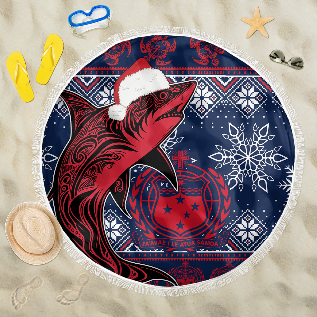 Samoa Manuia Le Kirisimasi Beach Blanket Samoan Fishing Tribal Pattern Christmas Vibe LT9 - Wonder Print Shop