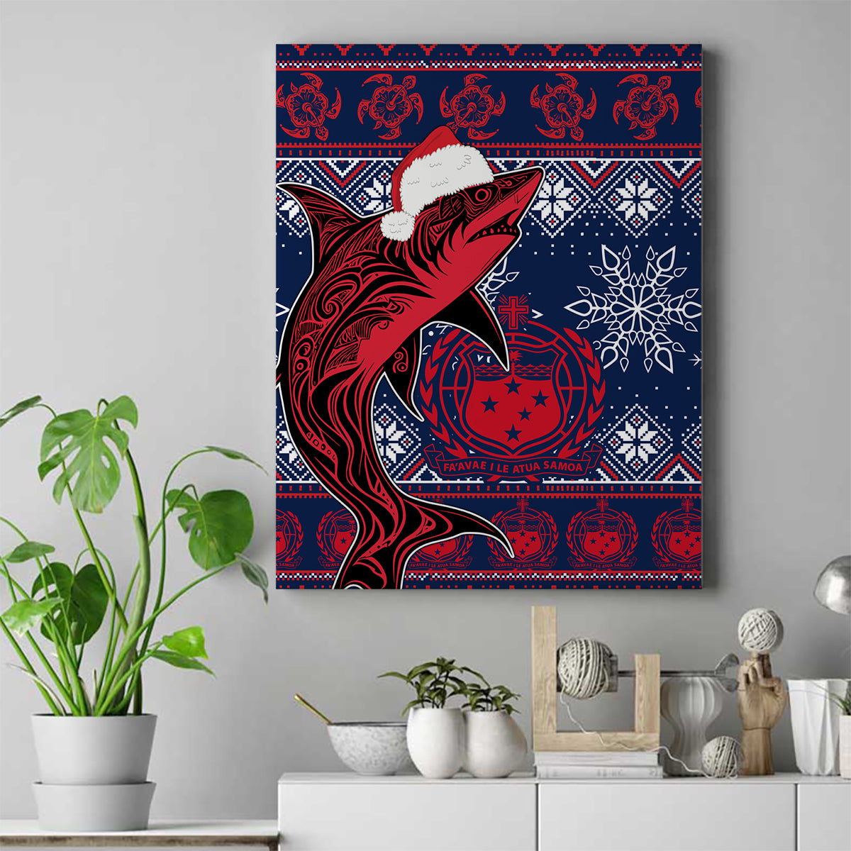 Samoa Manuia Le Kirisimasi Canvas Wall Art Samoan Fishing Tribal Pattern Christmas Vibe LT9 - Wonder Print Shop