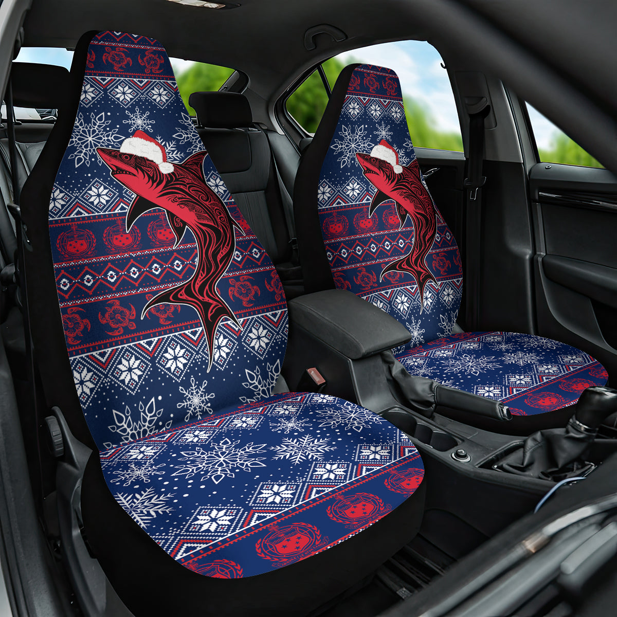 Samoa Manuia Le Kirisimasi Car Seat Cover Samoan Fishing Tribal Pattern Christmas Vibe LT9 - Wonder Print Shop