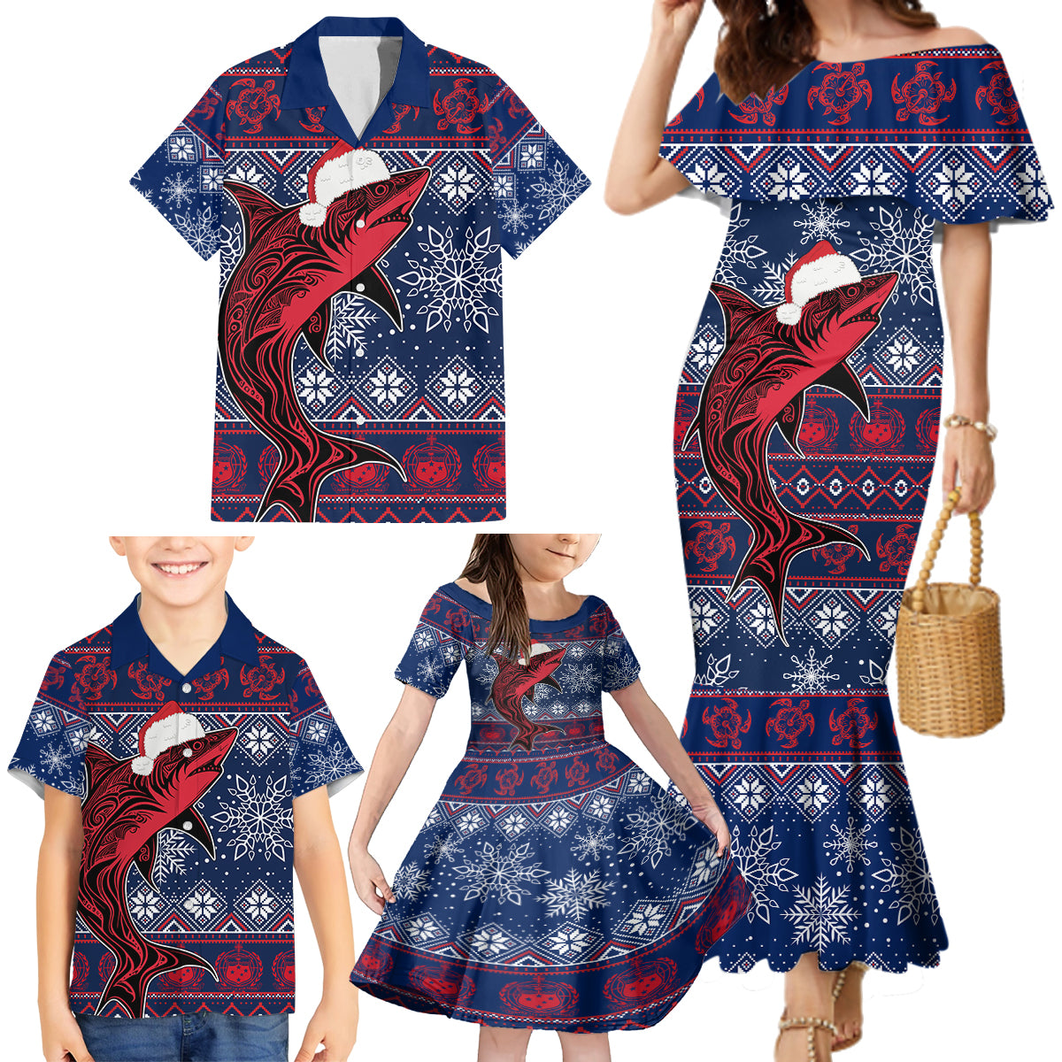 Samoa Manuia Le Kirisimasi Family Matching Mermaid Dress and Hawaiian Shirt Samoan Fishing Tribal Pattern Christmas Vibe LT9 - Wonder Print Shop
