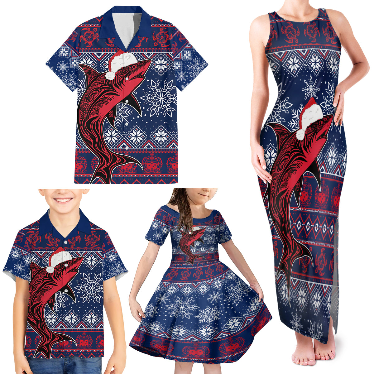 Samoa Manuia Le Kirisimasi Family Matching Tank Maxi Dress and Hawaiian Shirt Samoan Fishing Tribal Pattern Christmas Vibe - Wonder Print Shop