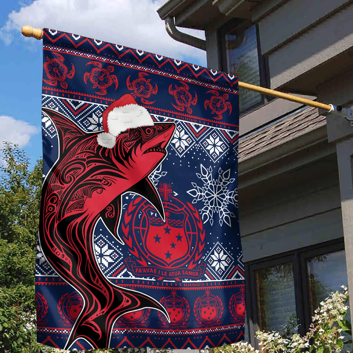 Samoa Manuia Le Kirisimasi Garden Flag Samoan Fishing Tribal Pattern Christmas Vibe - Wonder Print Shop