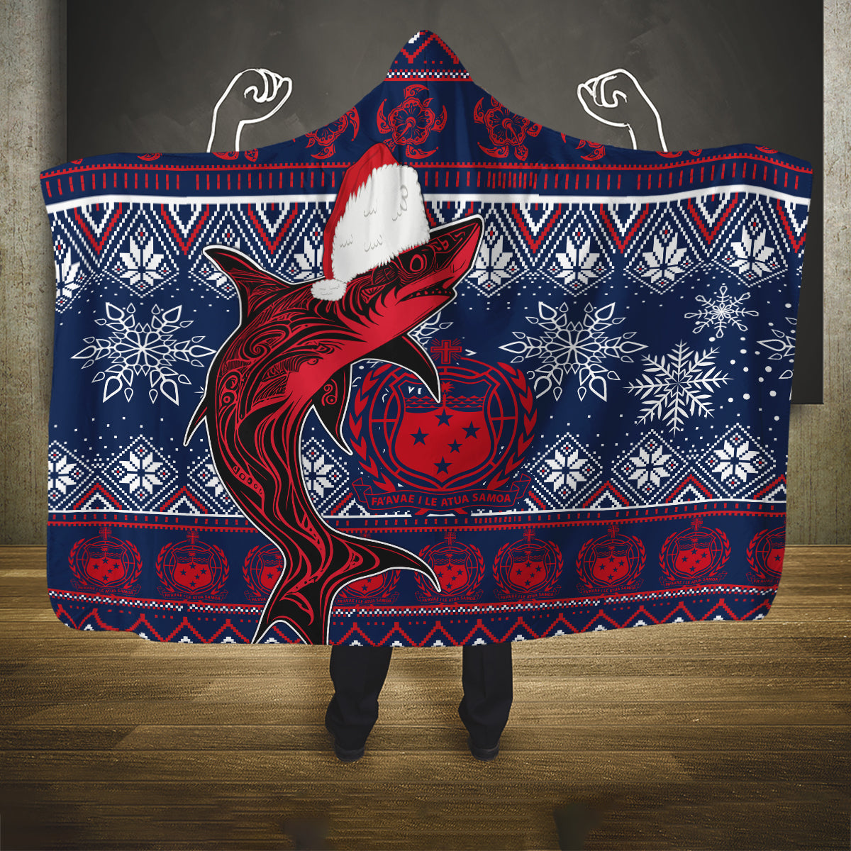 samoa-manuia-le-kirisimasi-hooded-blanket-samoan-fishing-tribal-pattern-christmas-vibe