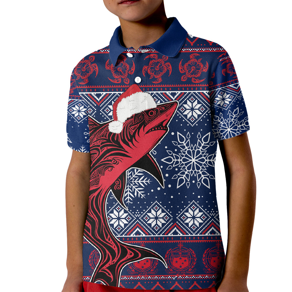 Samoa Manuia Le Kirisimasi Kid Polo Shirt Samoan Fishing Tribal Pattern Christmas Vibe - Wonder Print Shop