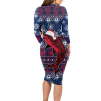Samoa Manuia Le Kirisimasi Long Sleeve Bodycon Dress Samoan Fishing Tribal Pattern Christmas Vibe - Wonder Print Shop