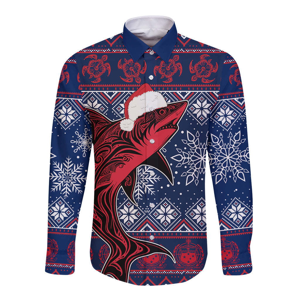Samoa Manuia Le Kirisimasi Long Sleeve Button Shirt Samoan Fishing Tribal Pattern Christmas Vibe - Wonder Print Shop